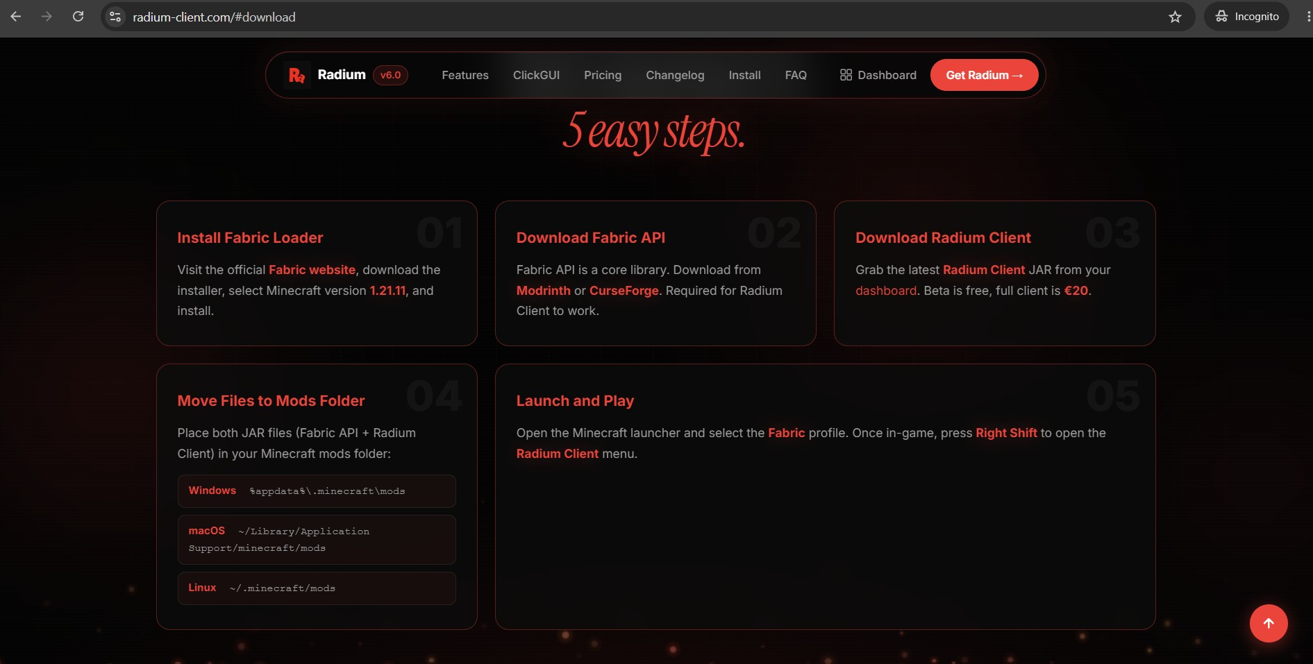Radium-client.com fake website