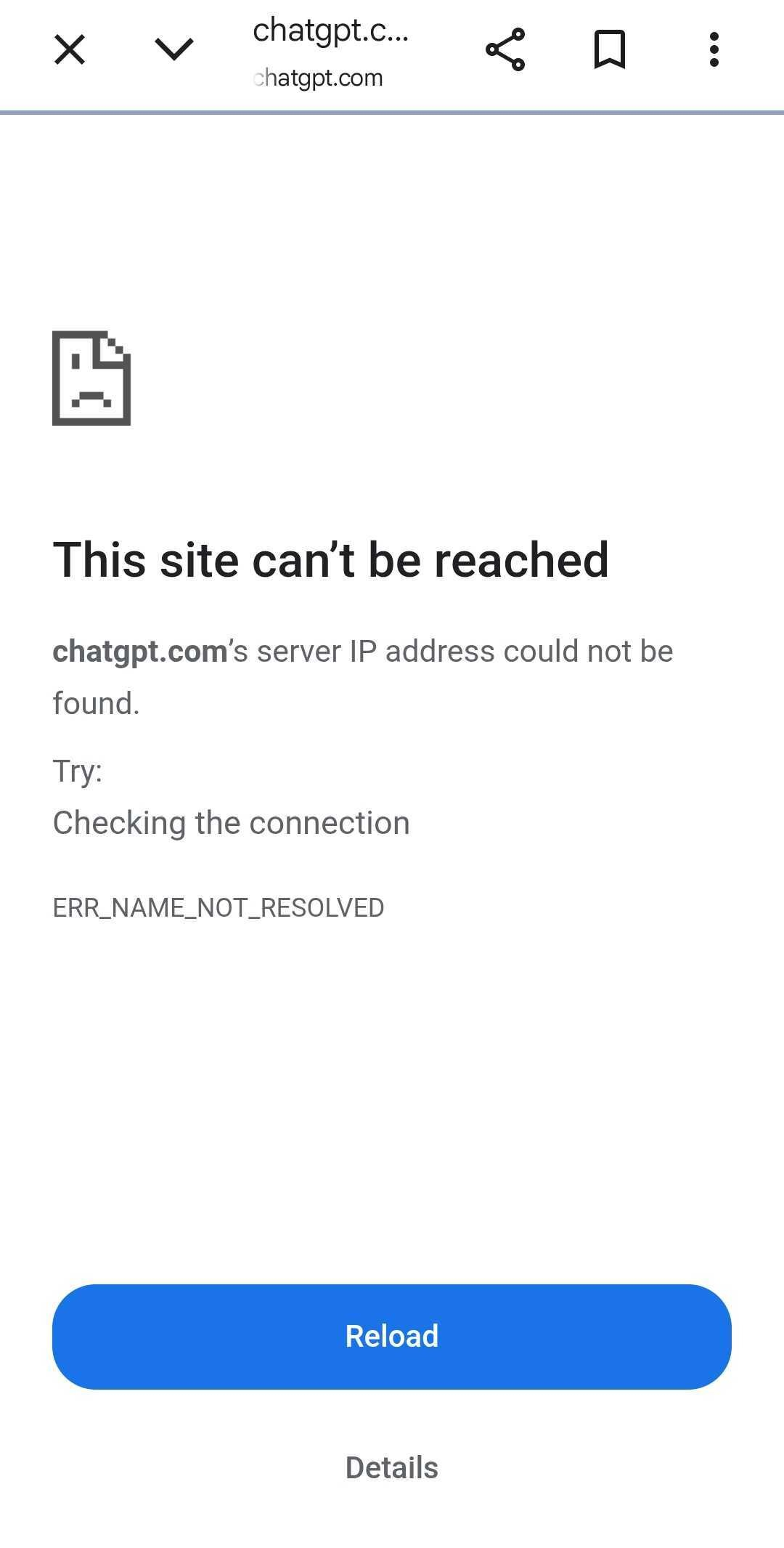 Error for ChatGPT site stating it can't be reached