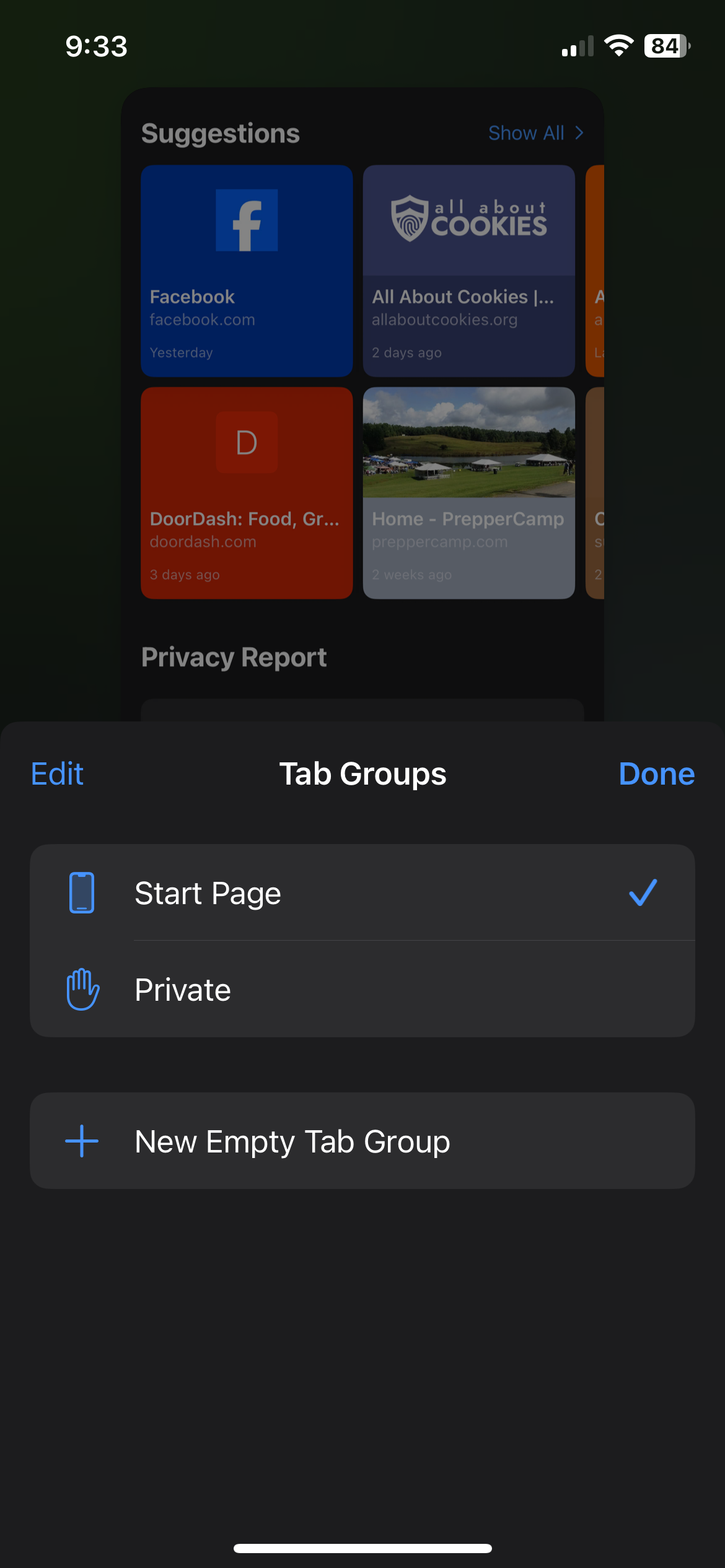 Toggle on Private Browsing iOS