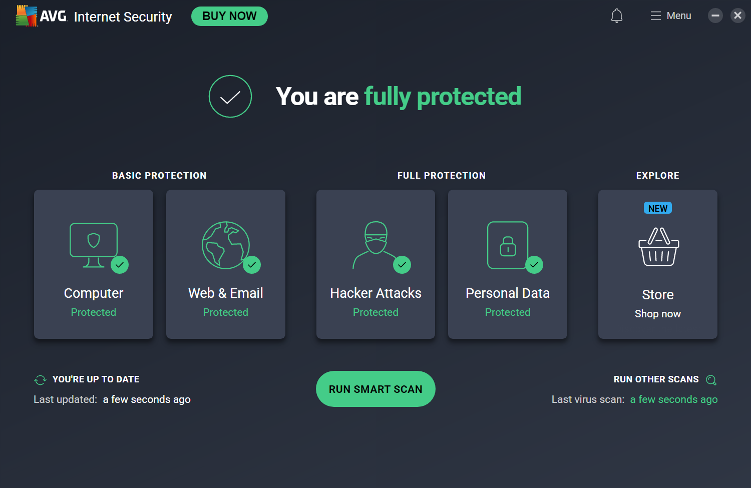 AVG Internet Security dashboard