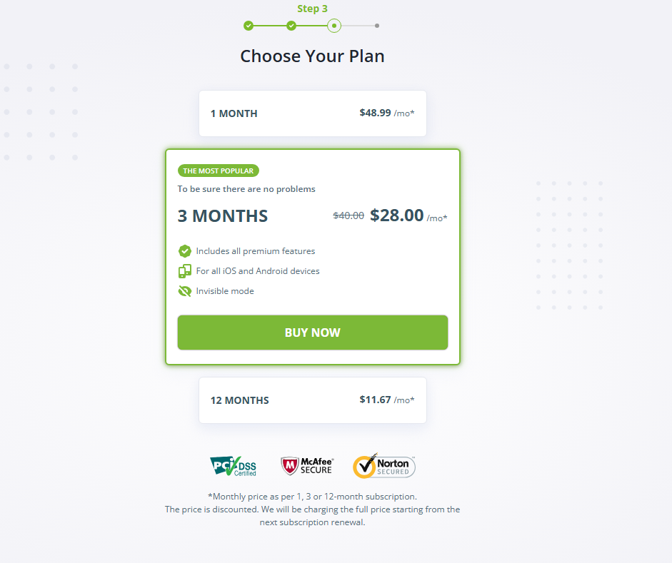 mSpy price page September 2026 regular funnel