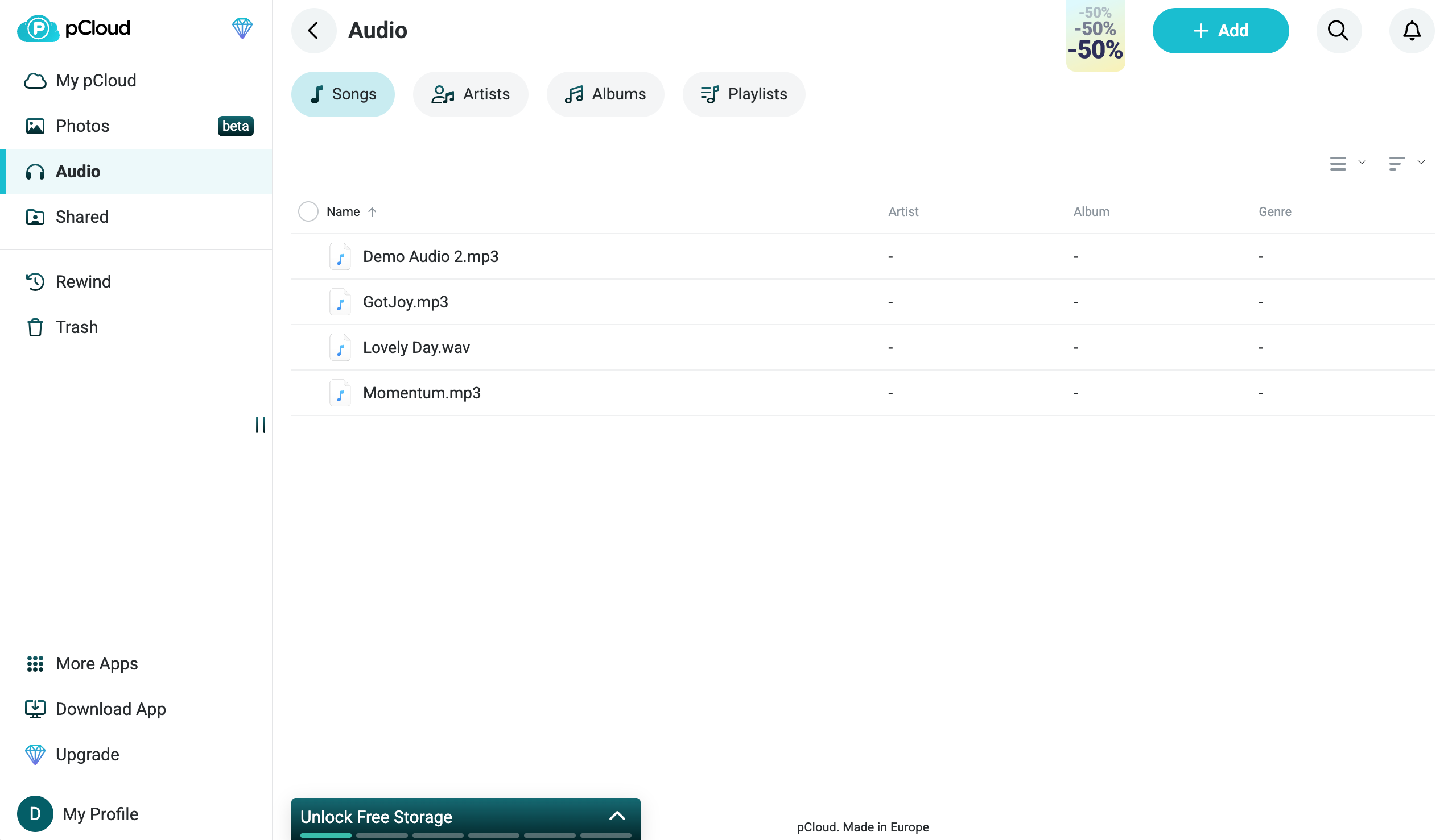 pCloud audio files
