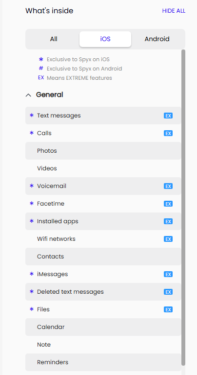 SpyX EXTREME features for iOS