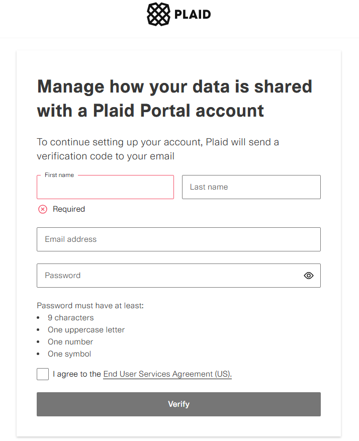 Create a Plaid Portal account to manage linked accounts