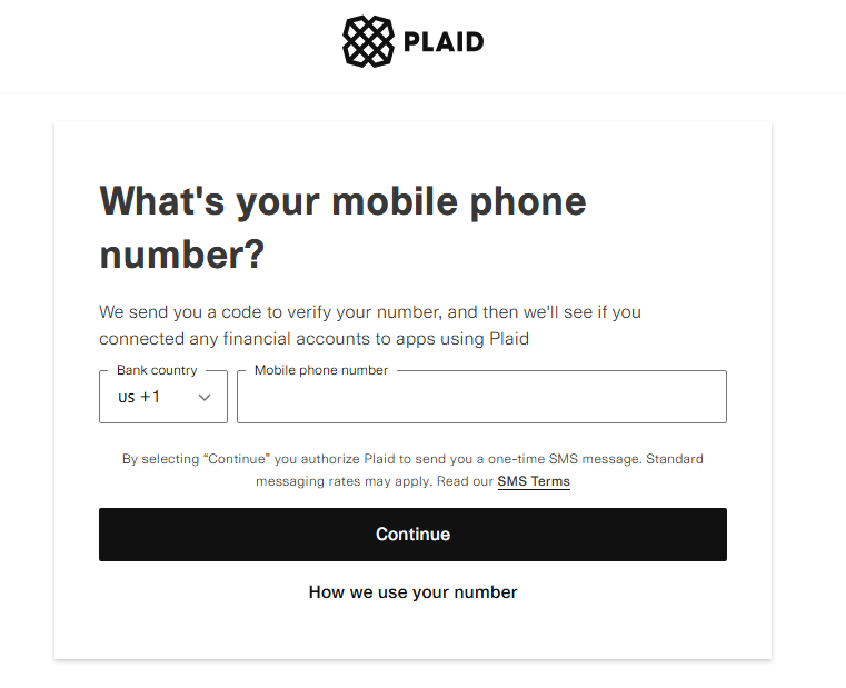 Verify phone number with Plaid to access portal