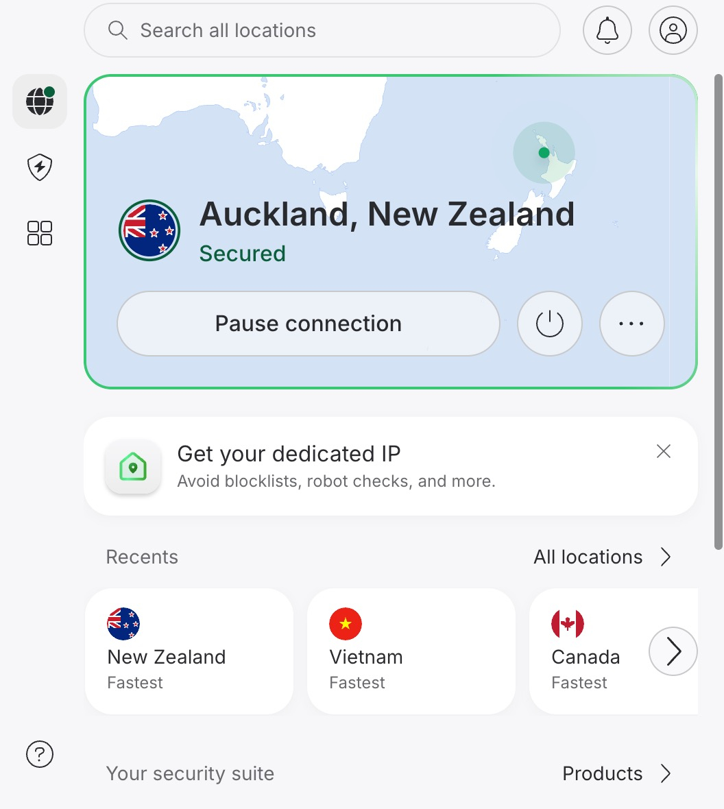 NordVPN browser extension connected to server in Auckland, New Zealand