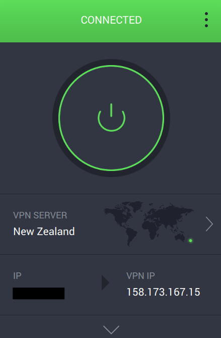 Private Internet Access app showing connection to New Zealand server
