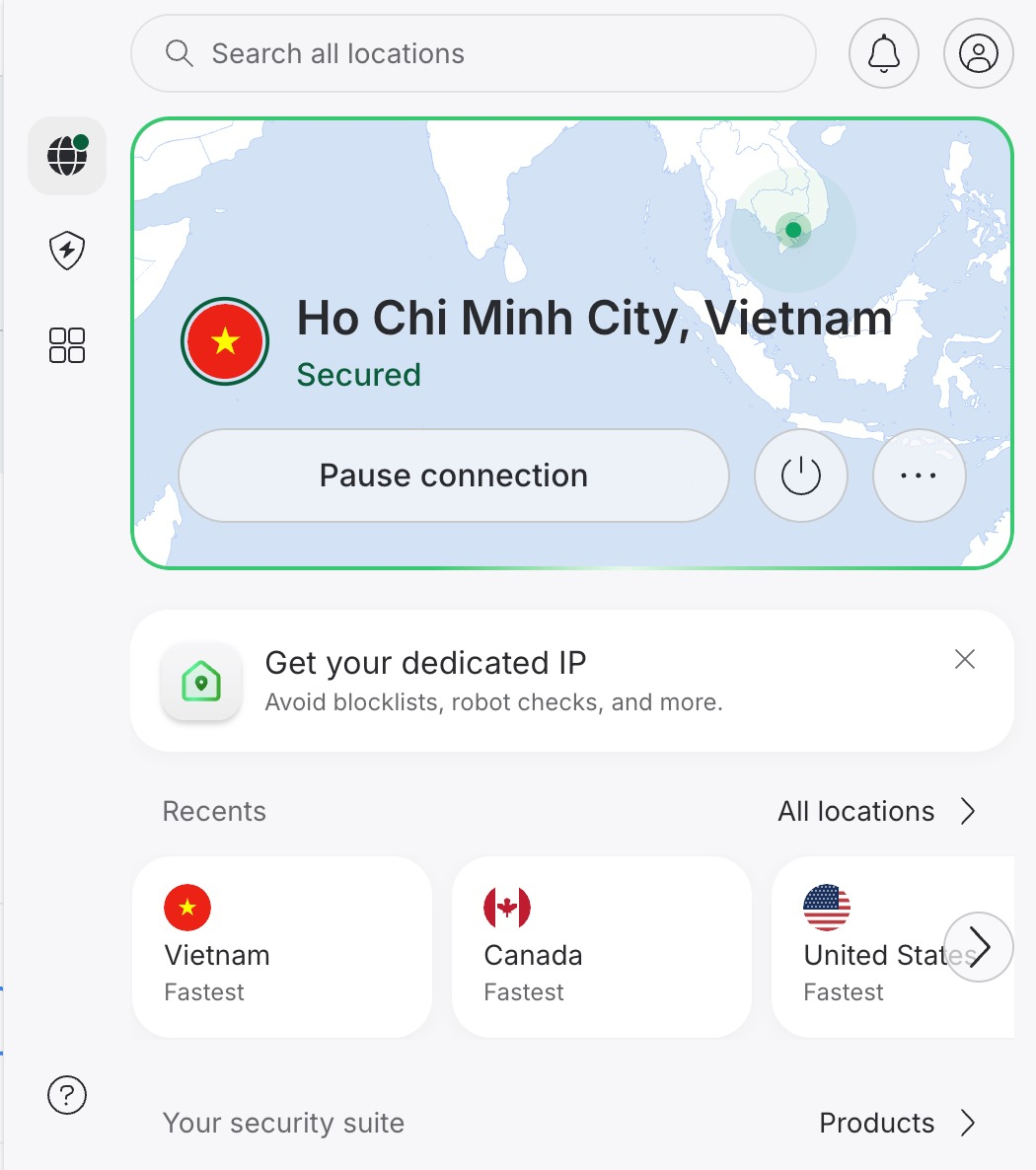 NordVPN browser extension connected to server in Ho Chi Minh City, Vietnam