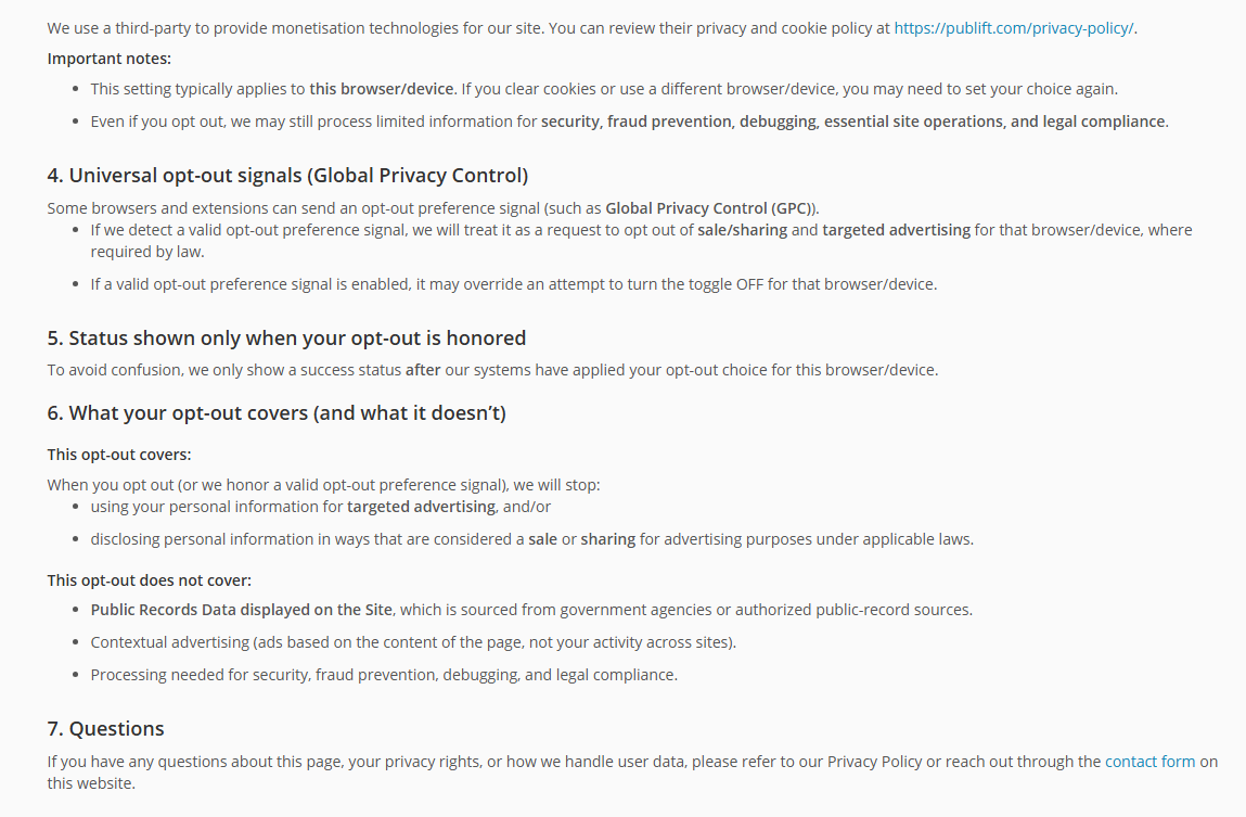 VoterRecords.com Do Not Sell or Share My Personal Information bottom page