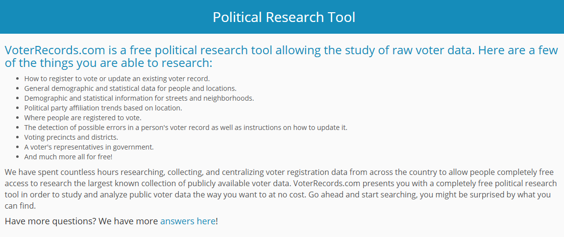 VoterRecords markets itself as a "political research tool"