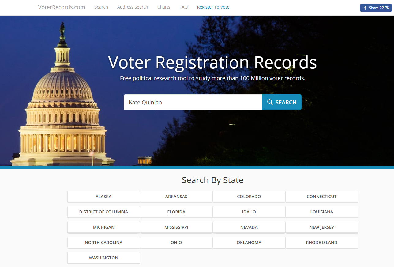 Search VoterRecords.com by name or state