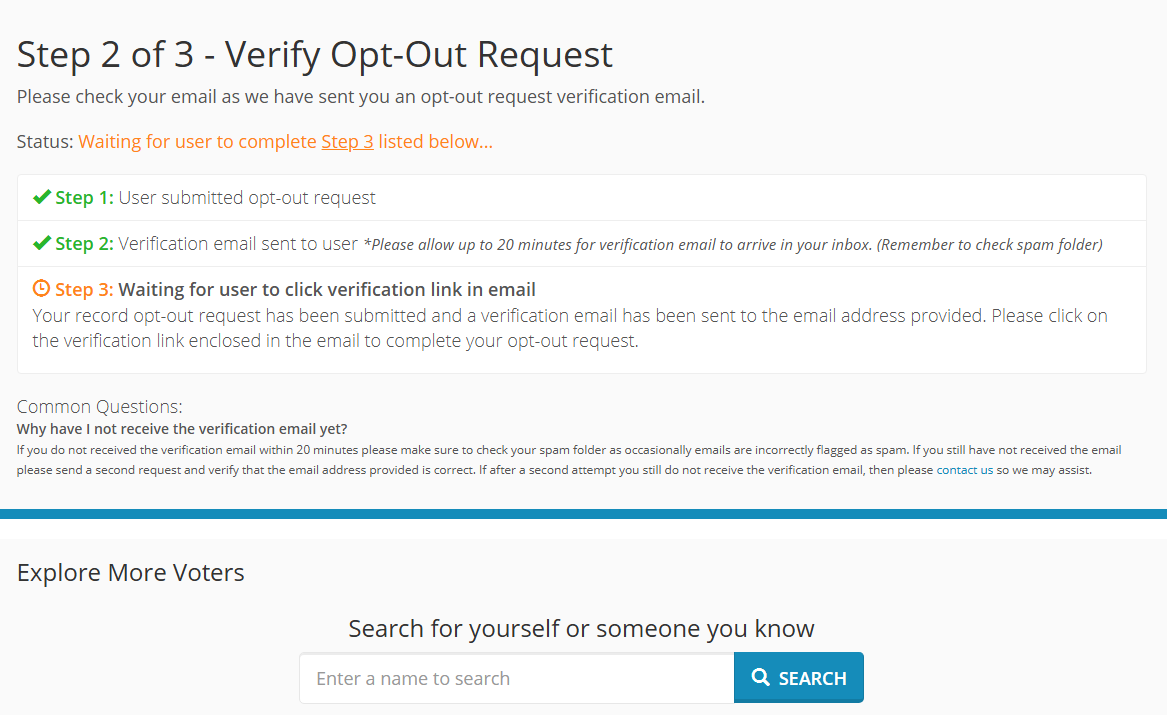 Step 2 of 3 Record Opt-Out verification