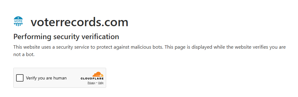 VoterRecords.com Cloudflare verification check