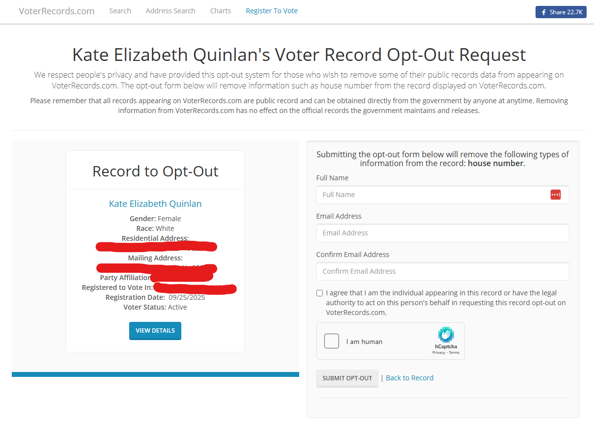 Complete the VoterRecords.com Record Opt-Out form