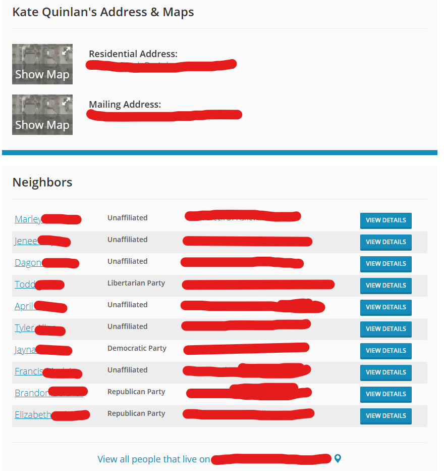 VoterRecords.com displaying neighbors with each entry