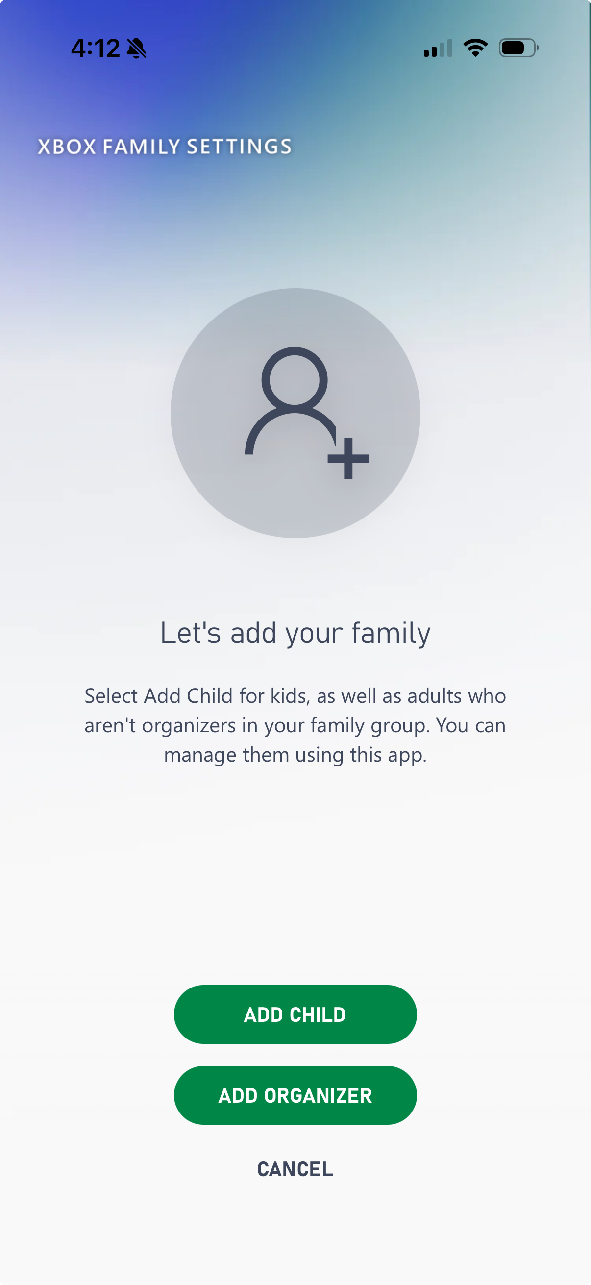 Manage Xbox Family Settings to add a child
