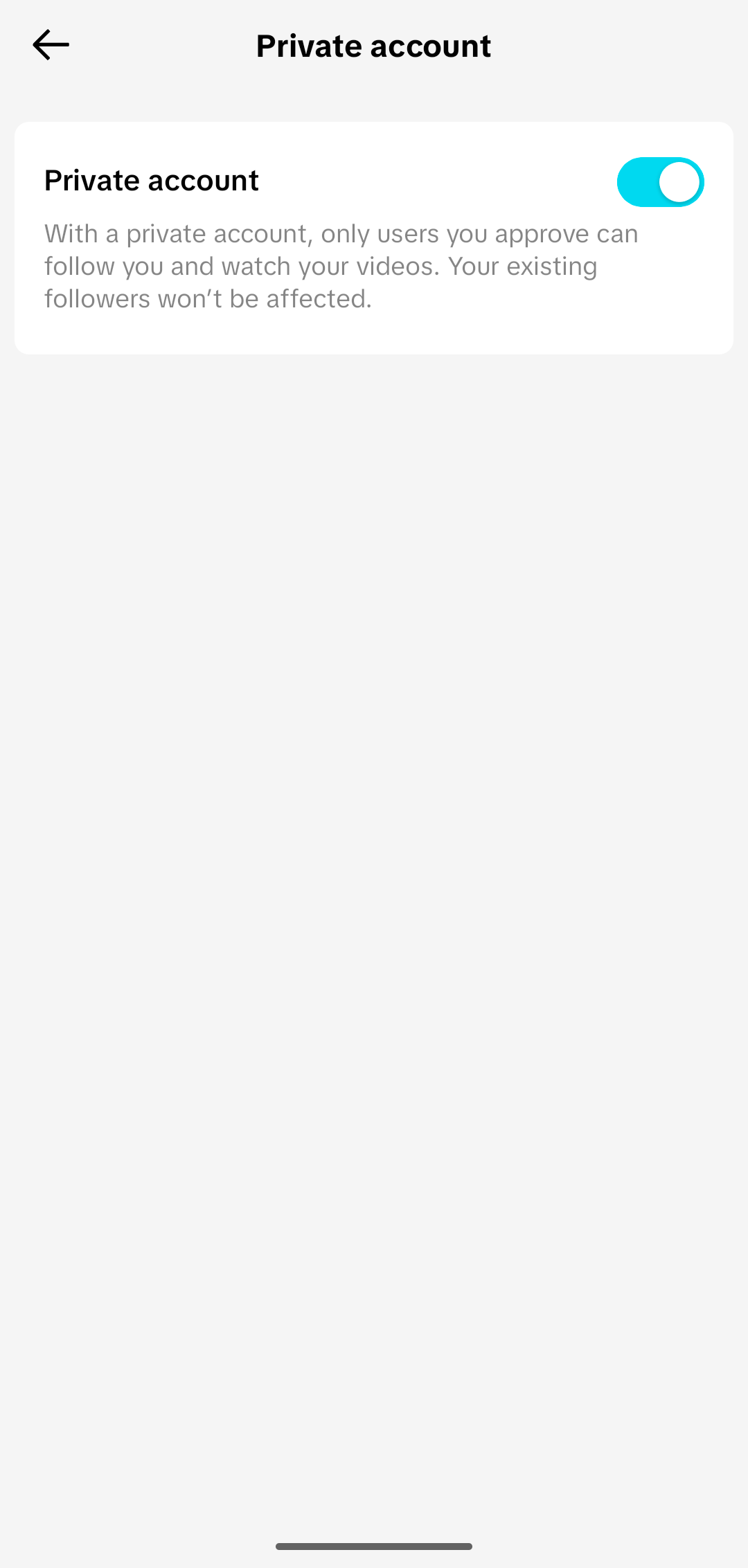 TikTok Private account setting