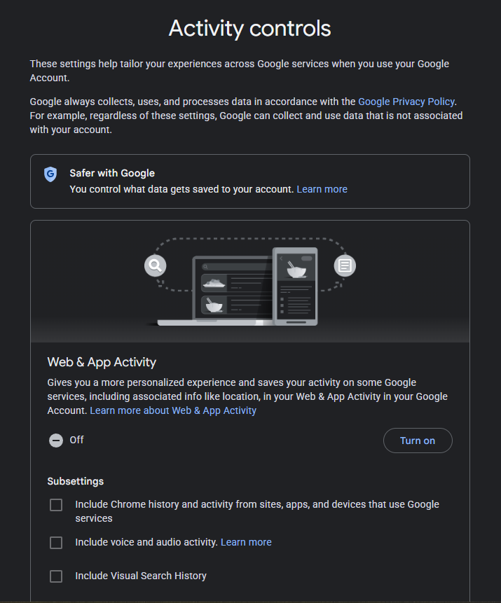 Google Activity Controls