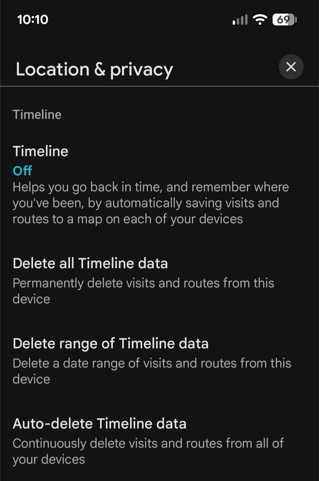 Google Location and Privacy settings
