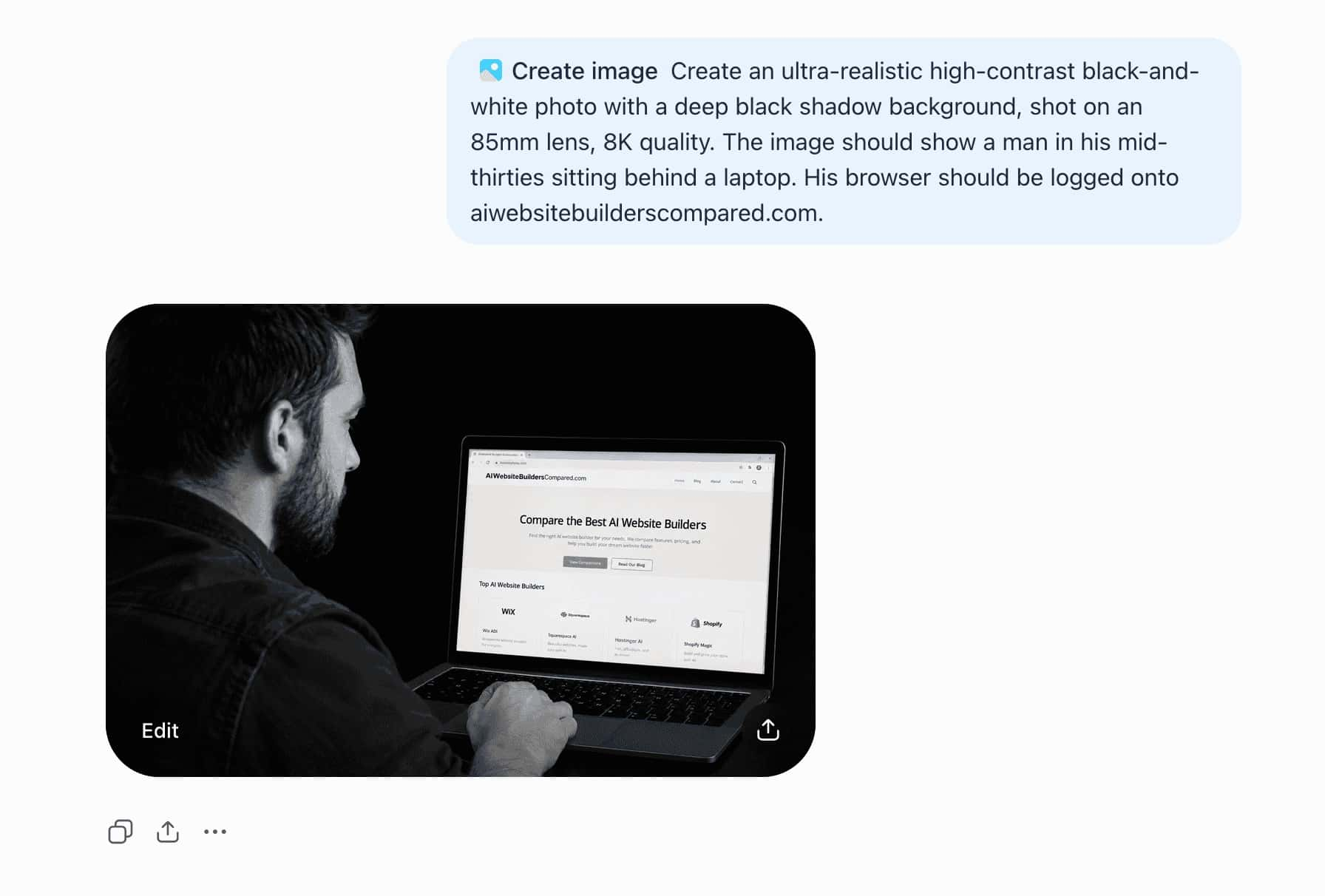 Comparing Hostinger AI Builder image prompt with ChatGPT