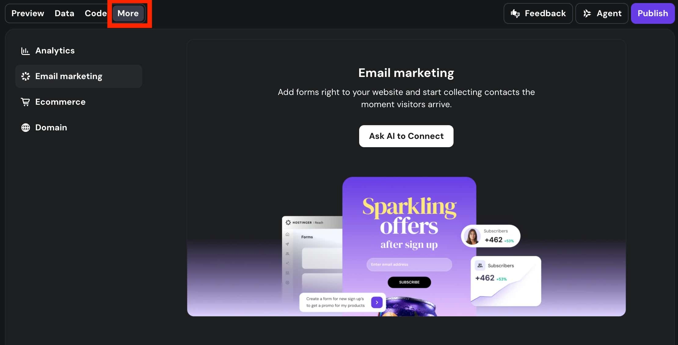 Hostinger AI Builder integrations in Agentic mode