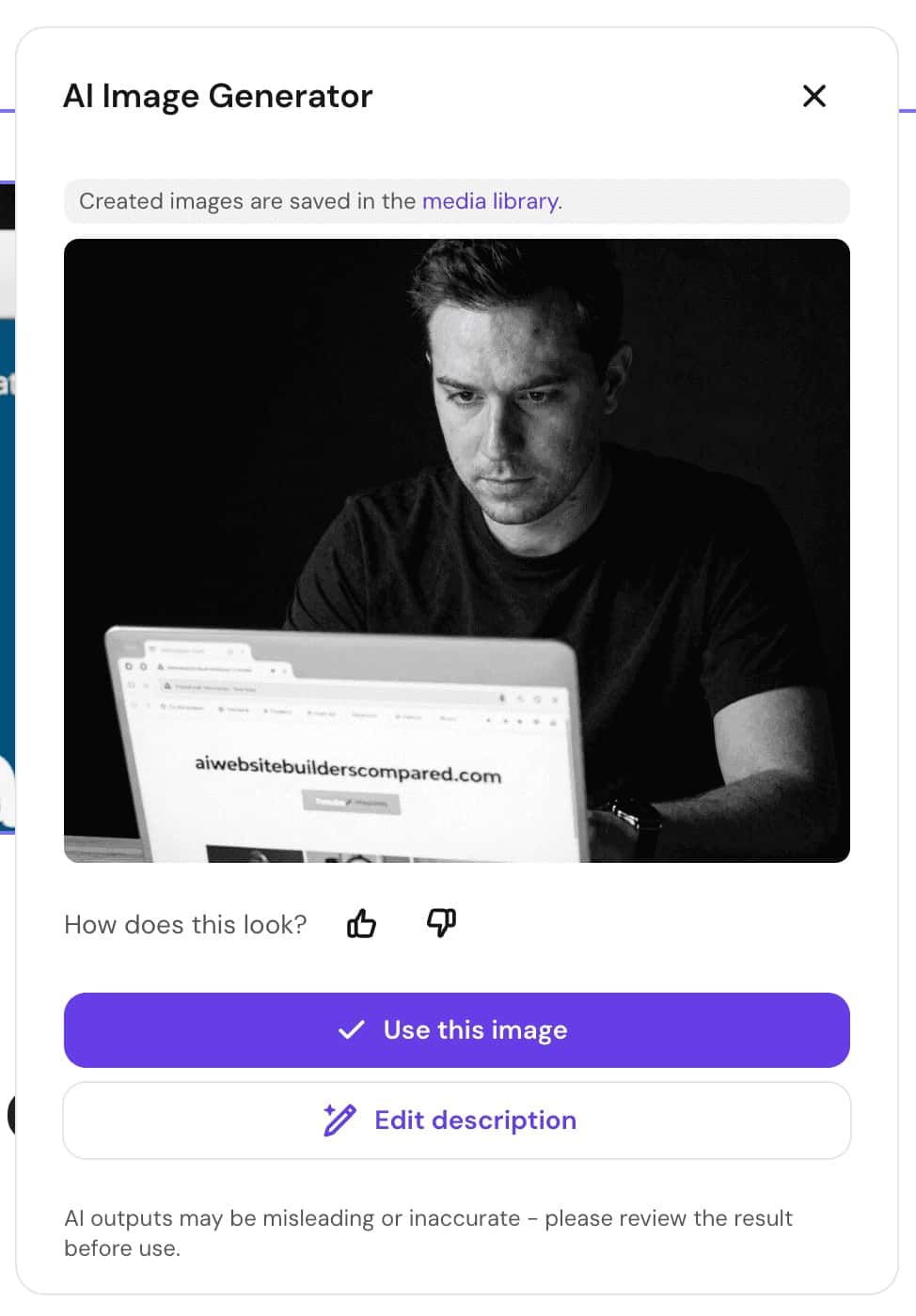 Hostinger AI Builder image prompt result