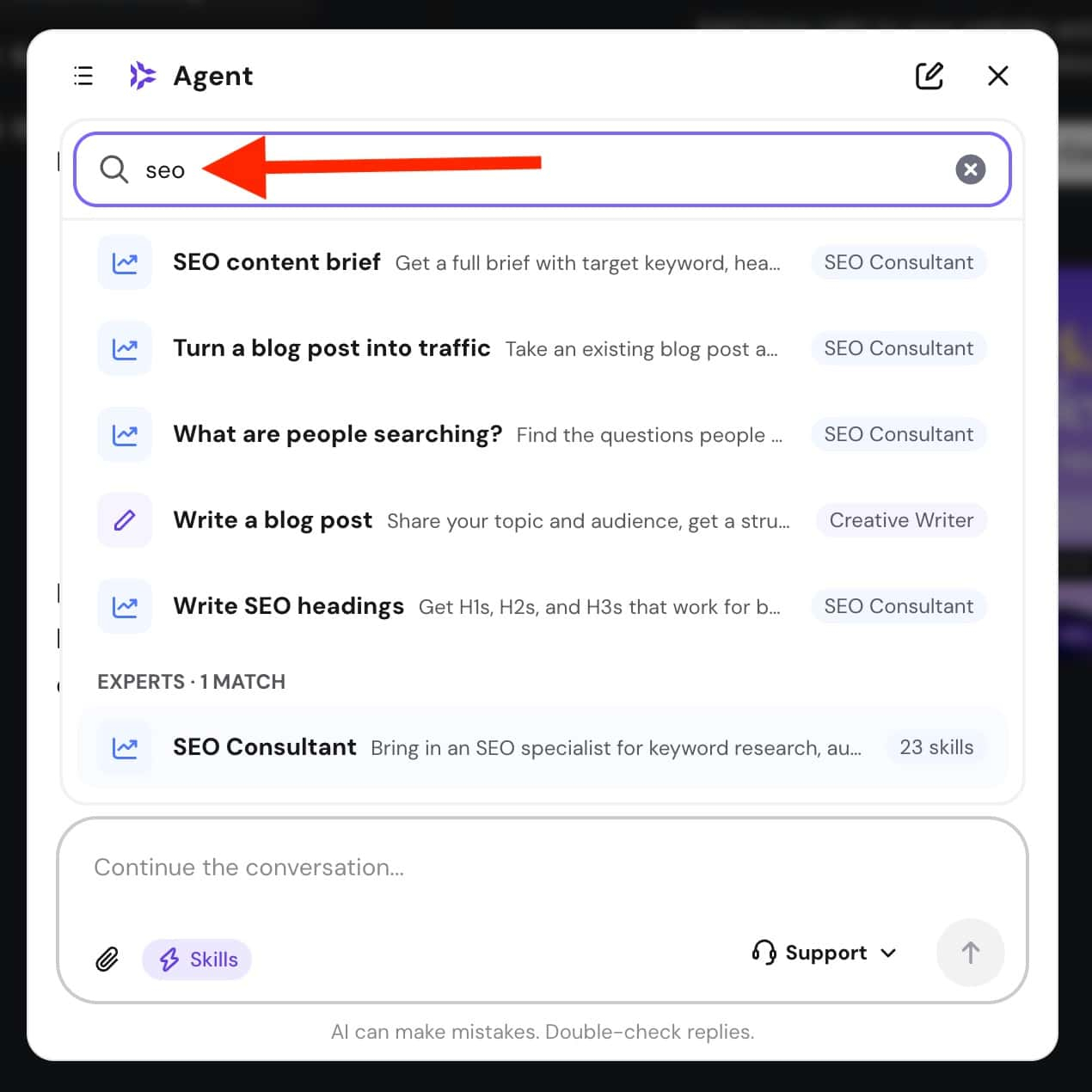 Hostinger AI Builder SEO skills in Agentic mode