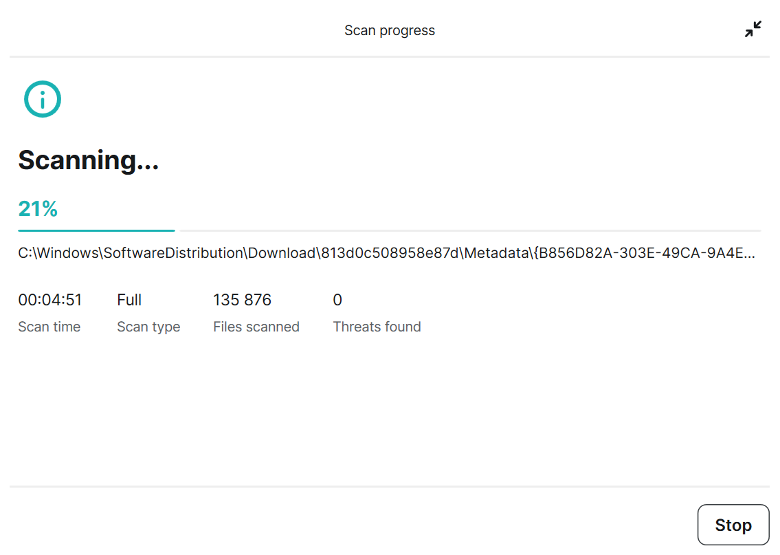 Surfshark Antivirus full scan in progress