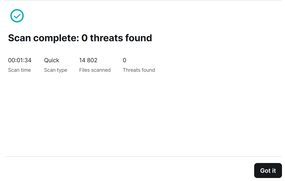 Surfshark Antivirus Quick Scan results (no threats found).