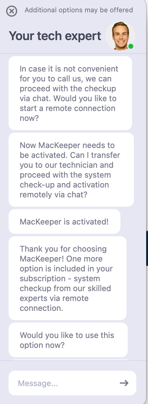MacKeeper text expert chat support