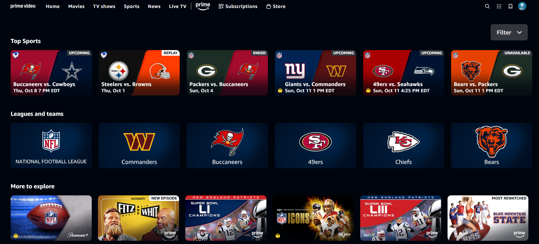 Watch Thursday Night Football on Prime Video with supported teams displayed