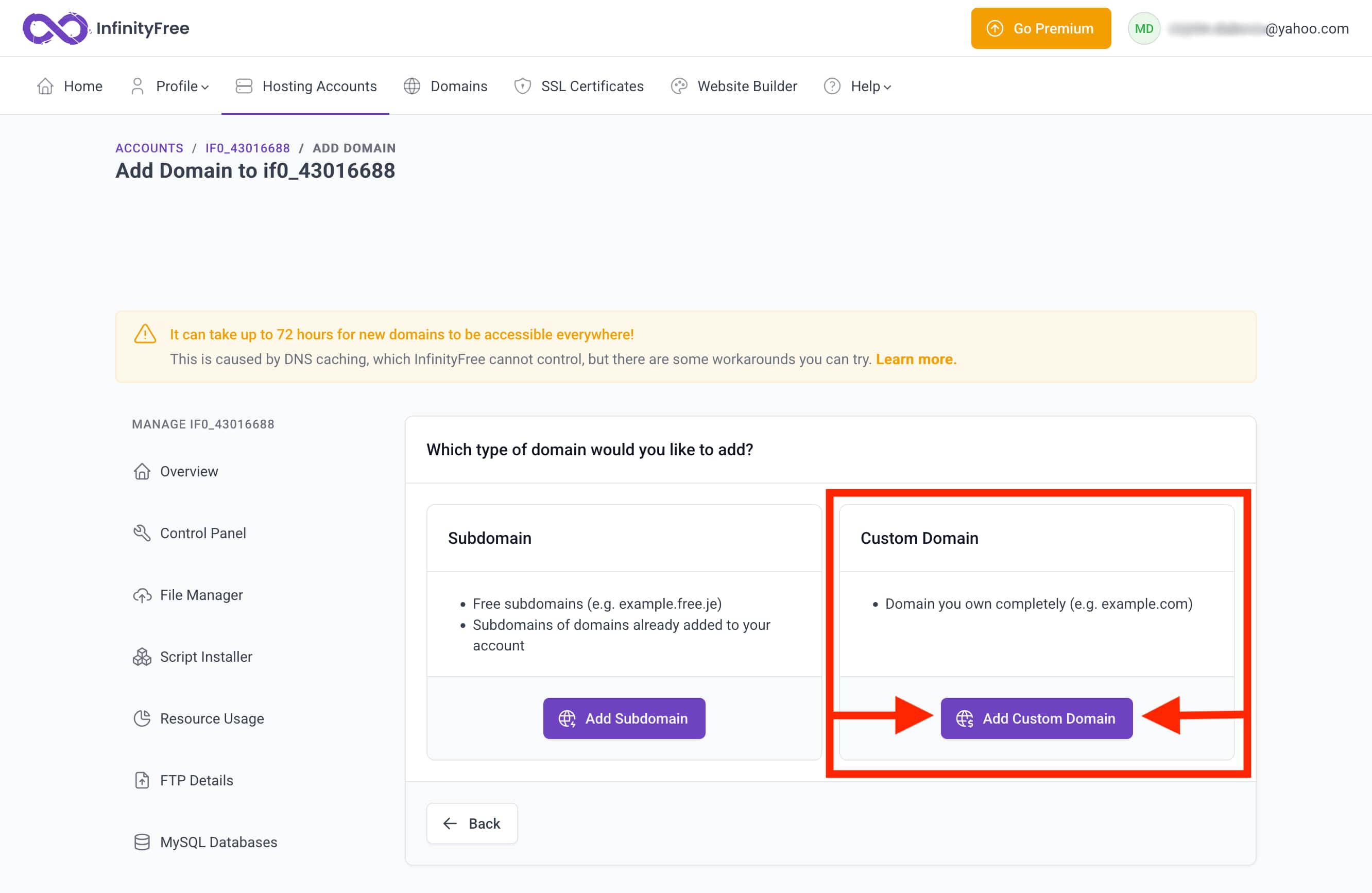 InfinityFree lets you connect a custom domain