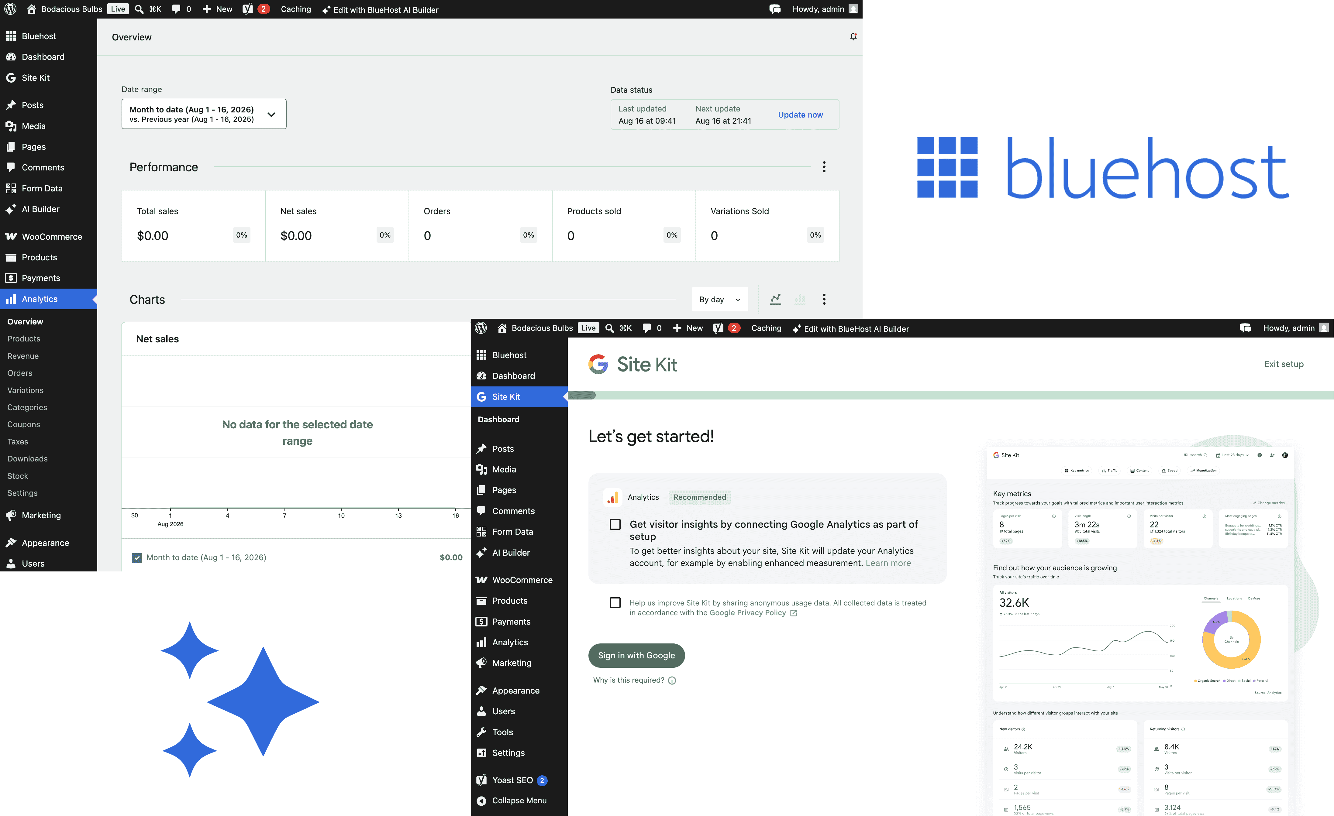 Bluehost AI Website Builder includes dual analytics
