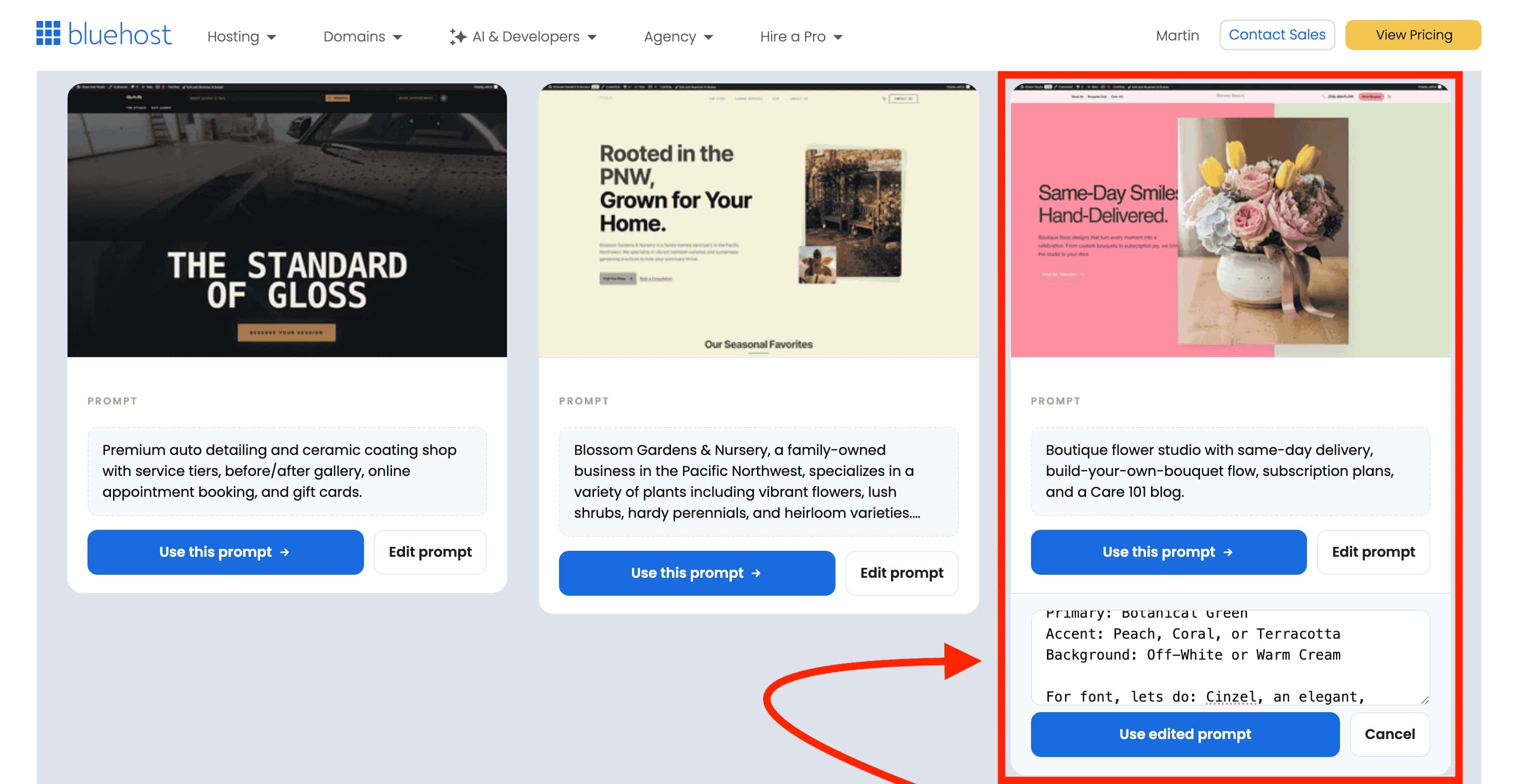 Bluehost AI Website Builder initial build for All About Cookies review