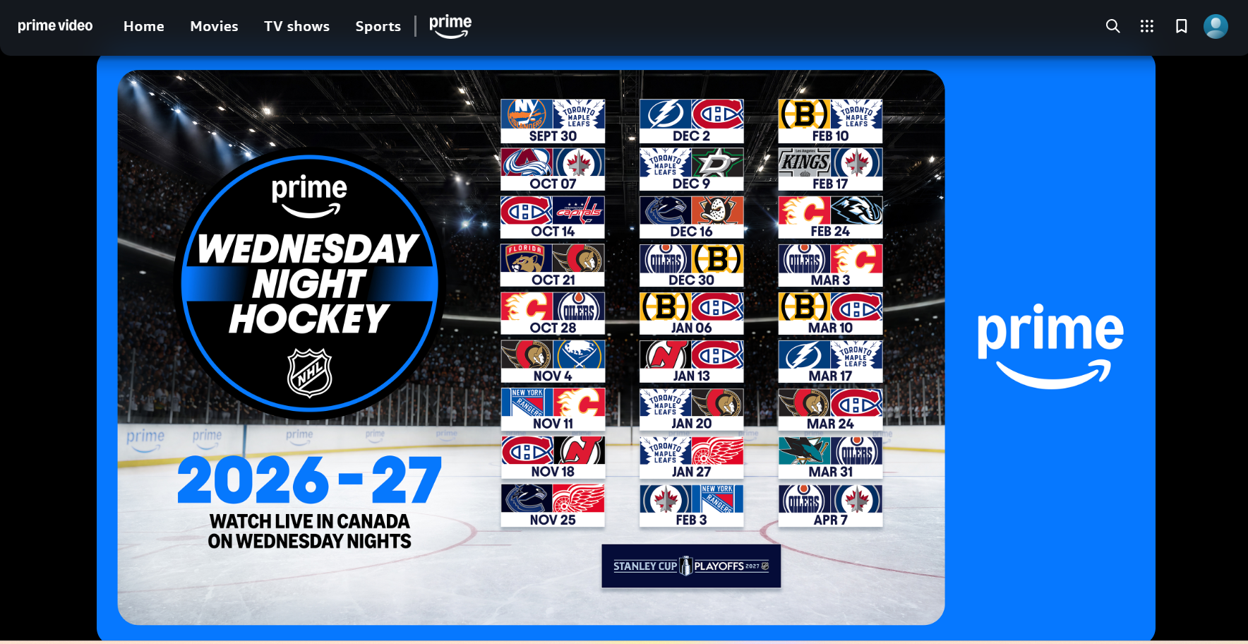 Wednesday Night Hockey on Prime