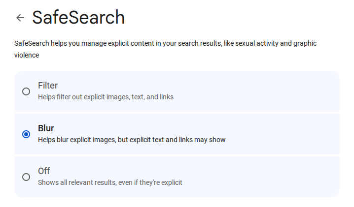 Select SafeSearch settings to block content on Chrome