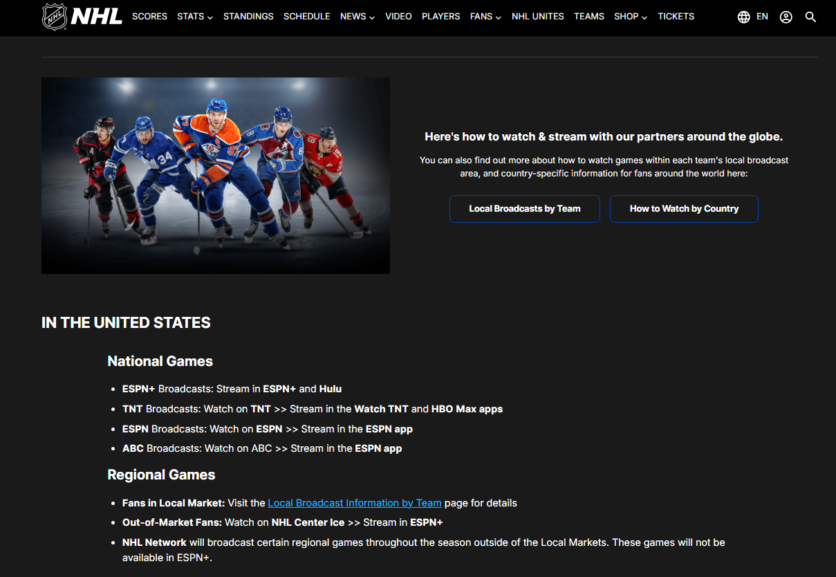 NHL How to watch and stream local market and out of market games