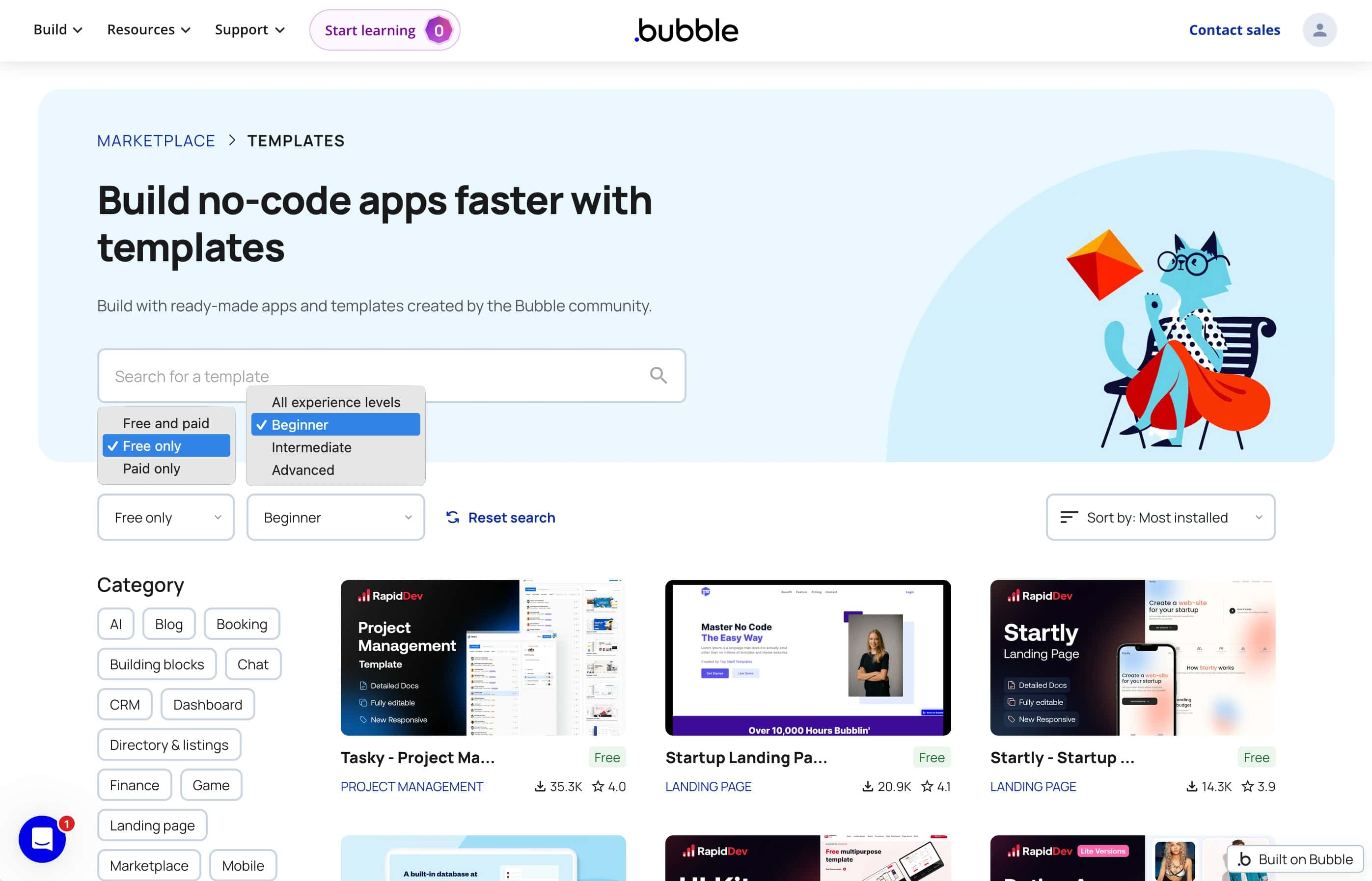 Bubble AI template marketplace