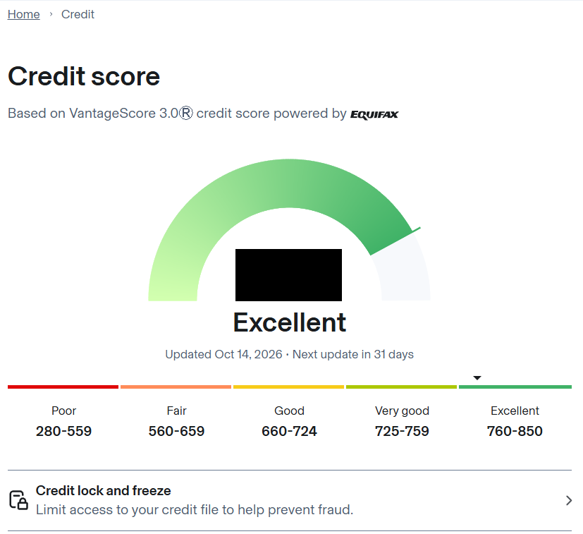 Identity Guard credit tab showing credit score