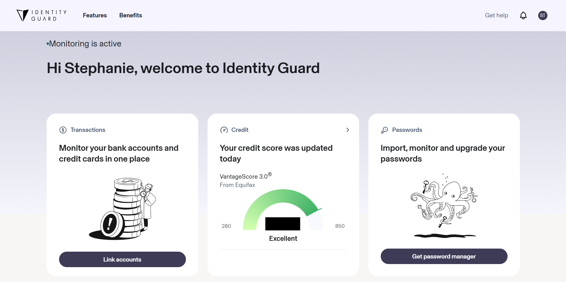 Identity Guard dashboard