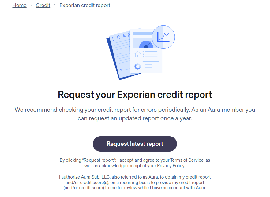 Identiy Guard Experian credit report page with option to request latest report