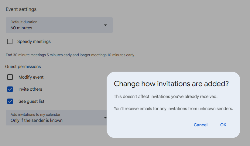 Choose how invitations are added to Google Calendar