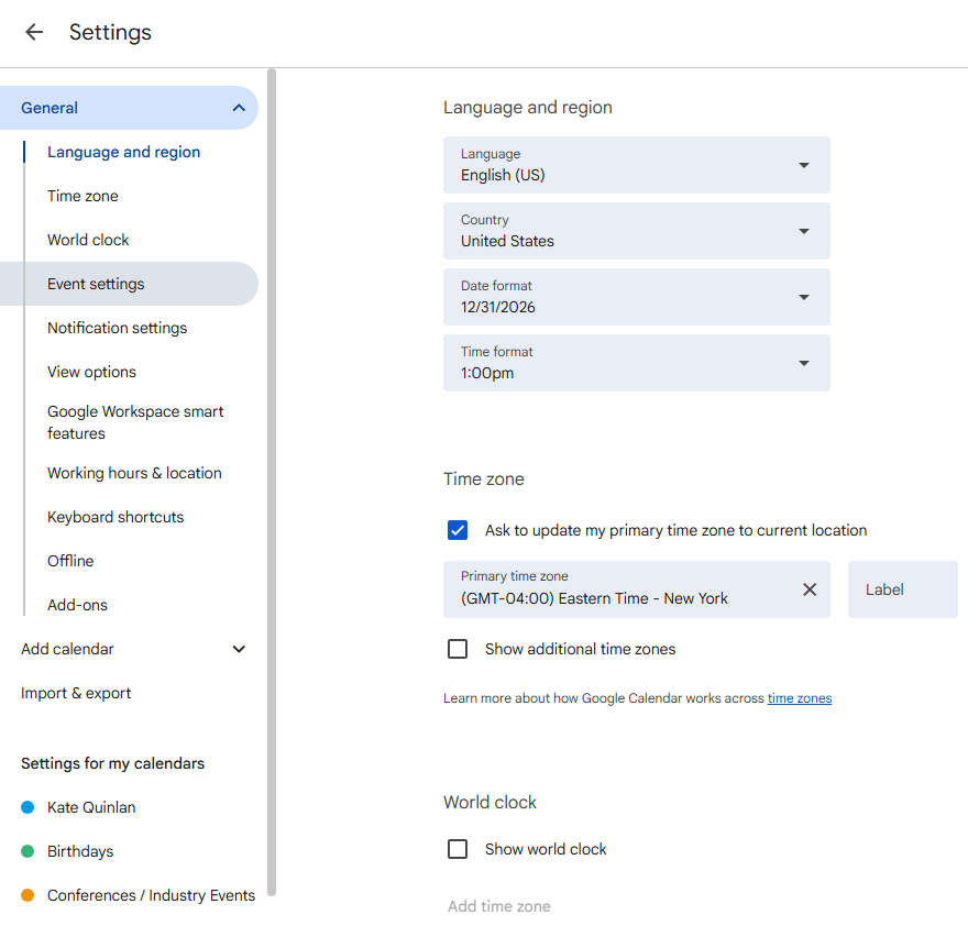 Select Event Settings in Google Calendar