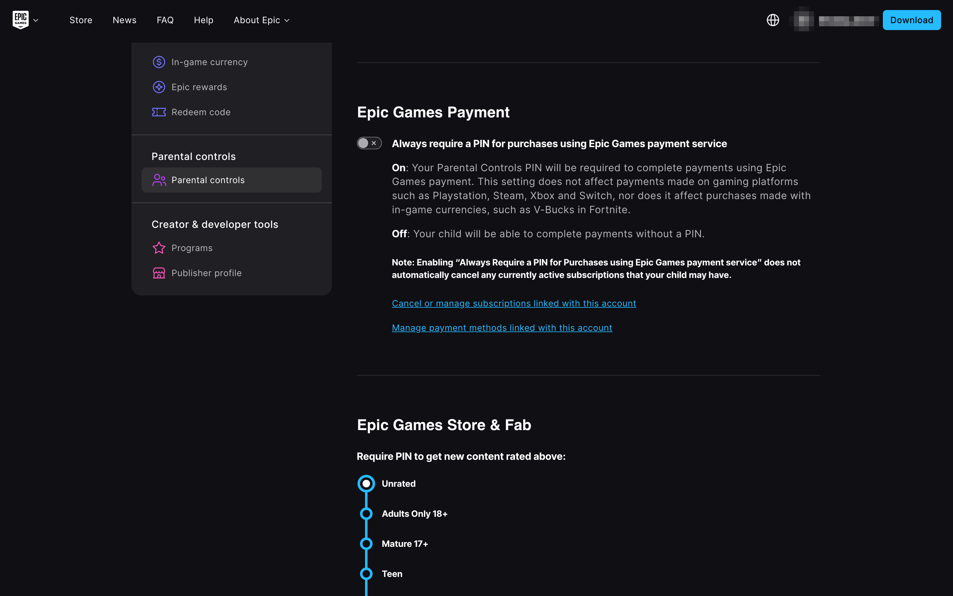 Epic Games Payment screen