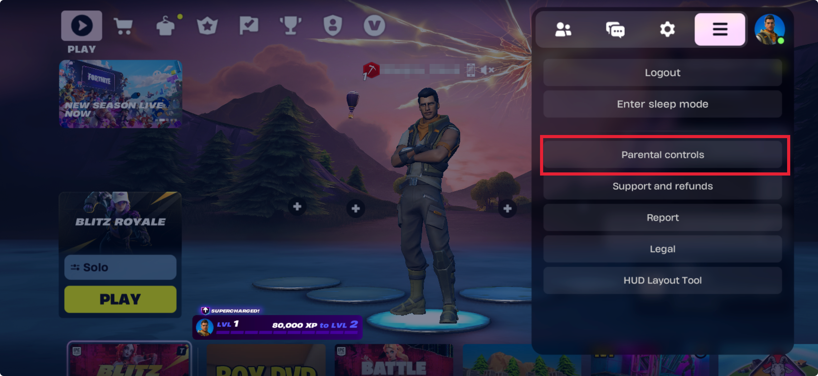 Select Parental Controls for Fortnite