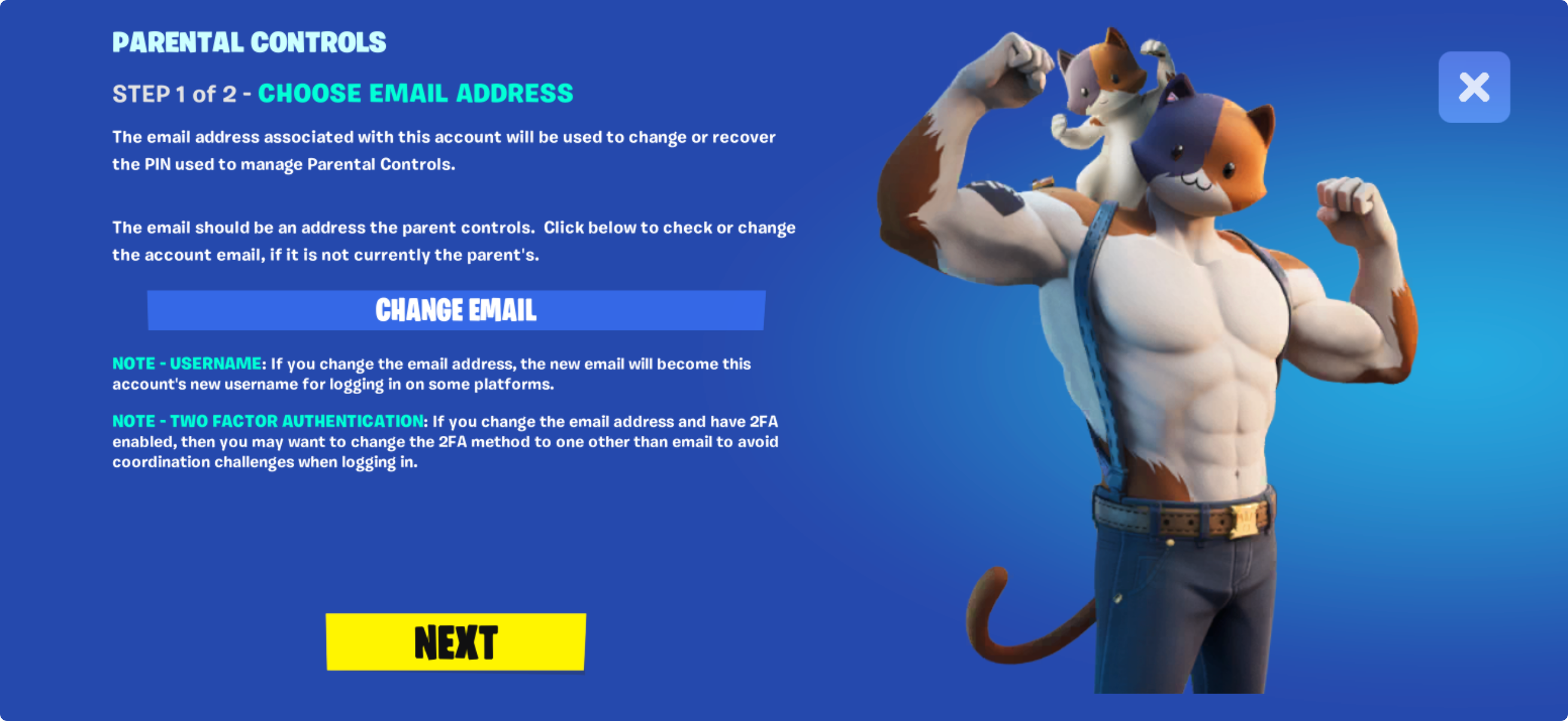 Set up connected email address for Fortnite parental controls