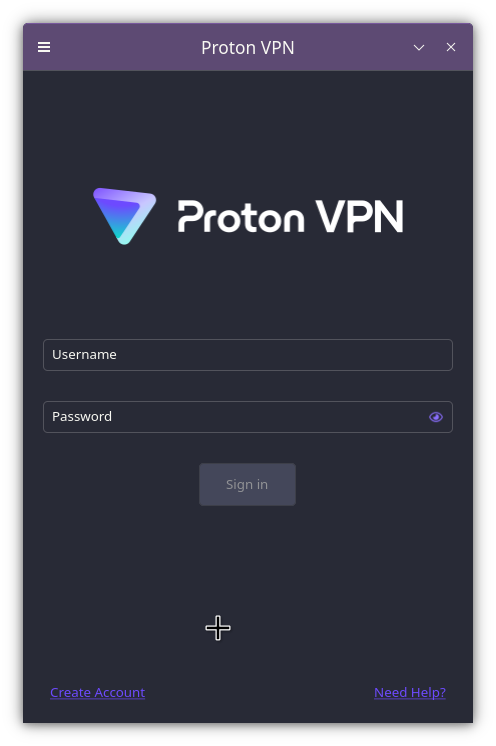 Proton VPN login screen
