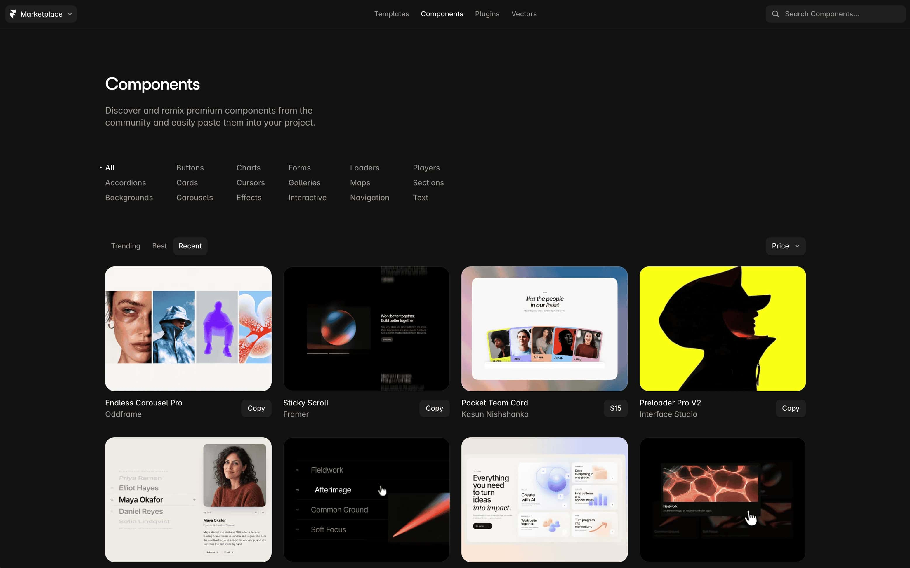 Framer marketplace components