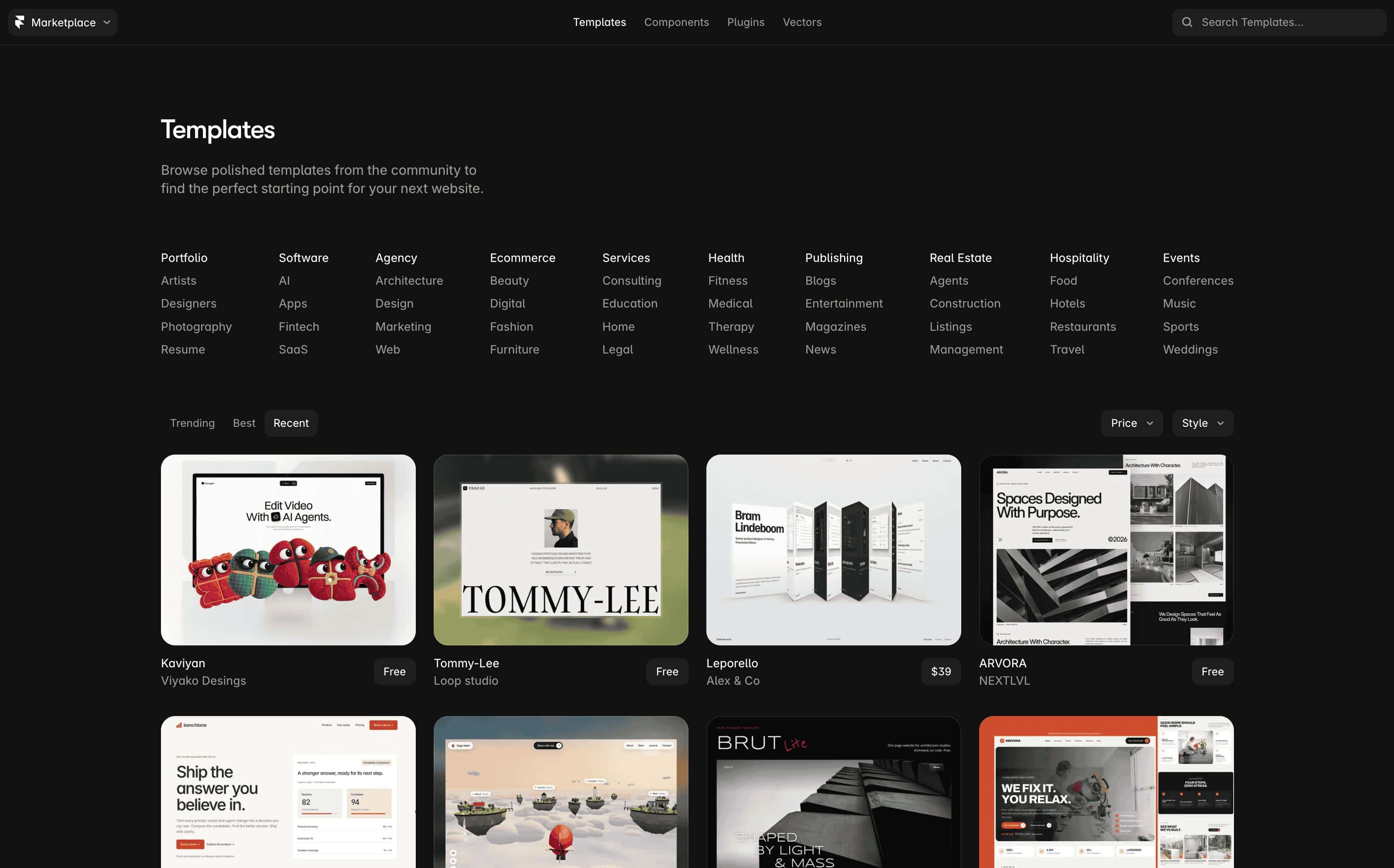 Framer marketplace templates